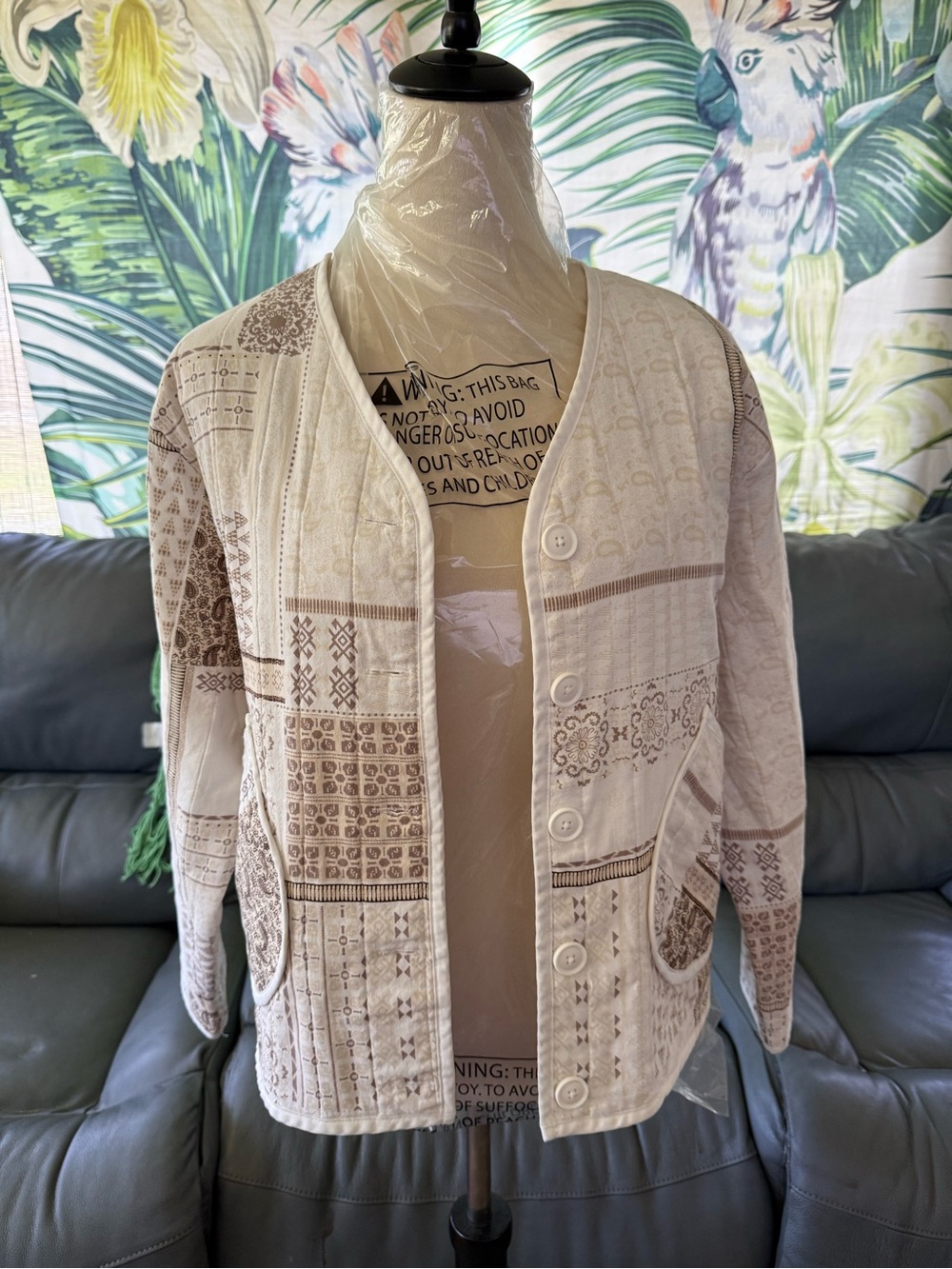 Como Vintage Cream Patchwork Button-Up Blazer Jacket